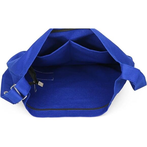 Women Royal Blue Imported Canvas Retro Large Size Shoulder Crossbody Tote Bag - Picture 3 of 4